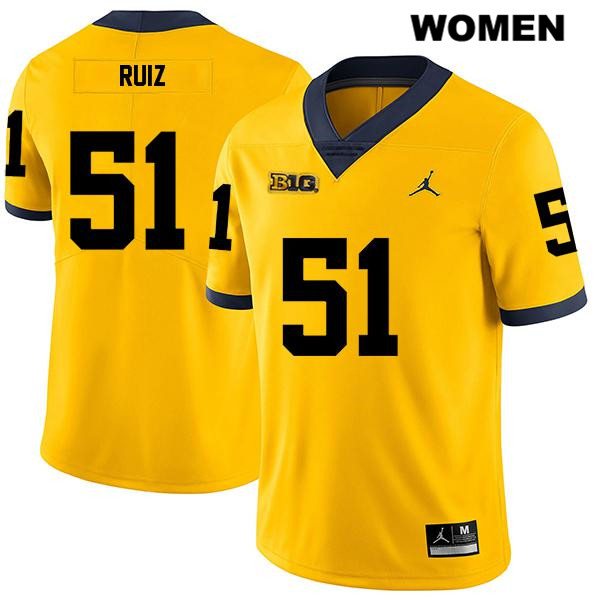 Women's NCAA Michigan Wolverines Cesar Ruiz #51 Yellow Jordan Brand Authentic Stitched Legend Football College Jersey FQ25O01CK